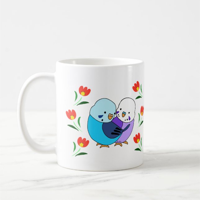 Blue Budgie Parakeet Cute-sällskapsfåglar älskare- Kaffemugg (Vänster)