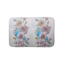 Blue Budgie & Ro Art blommigt blommor Bath Mat