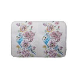 Blue Budgie & Ro Art blommigt blommor Bath Mat Badrumsmatta