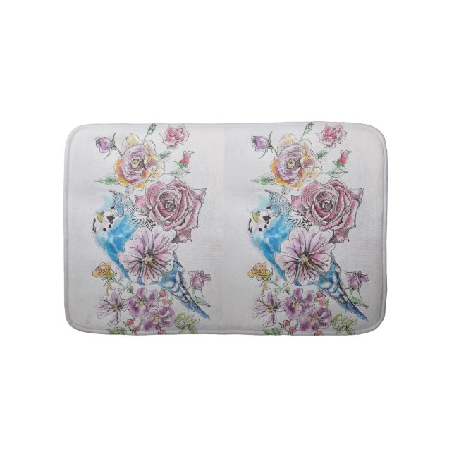 Blue Budgie & Ro Art blommigt blommor Bath Mat Badrumsmatta (Framsidan)