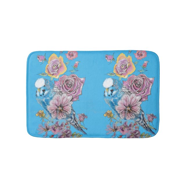 Blue Budgie & Ro Art blommigt blommor Bath Mat Badrumsmatta (Framsidan)