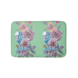 Blue Budgie & Ro Art blommigt blommor grönt Badrumsmatta
