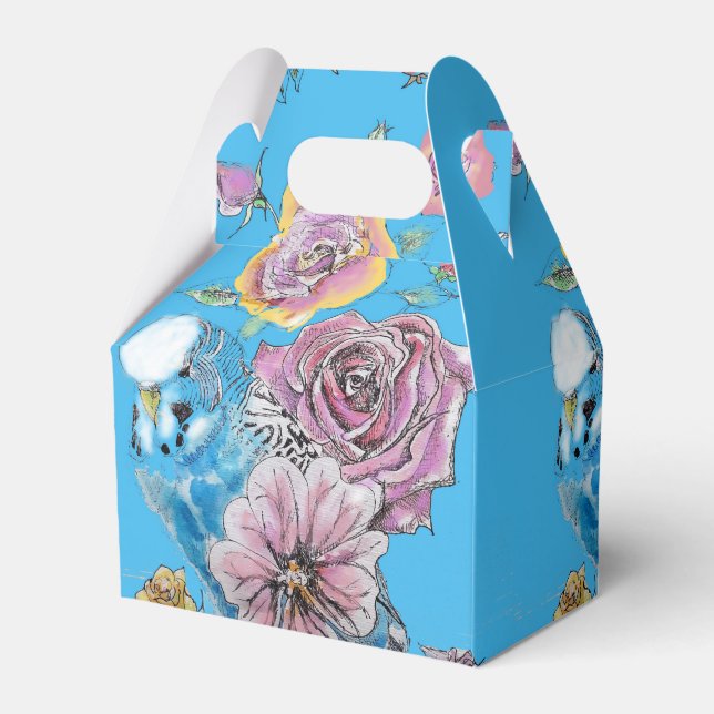 Blue Budgie & Ro Blommigt Party Cake Favoritbox Presentaskar (Framsidan Sidan)