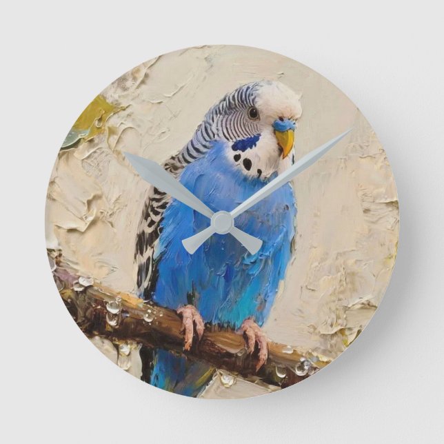 Blue Budgie Rund Klocka (Framsida)