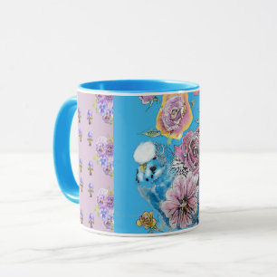 Blue Budgie Watercolor blommigt Dam Girls Mugg