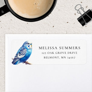 Blue Budgie Watercolor Return-adressetikett Returadress Etikett