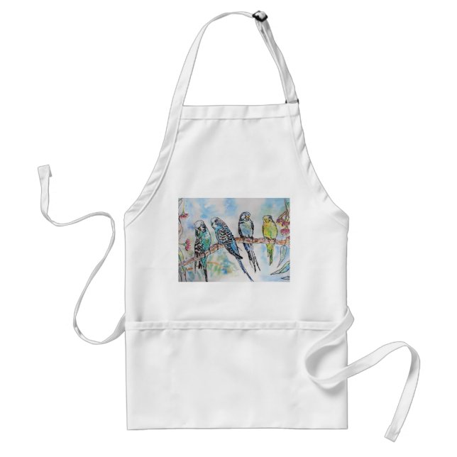 Blue Budgies Sitta Watercolor Kitchen Apron Förkläde (Framsidan)