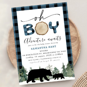 Blue Buffalo Check Lumberjack Baby Shower Inbjudningar
