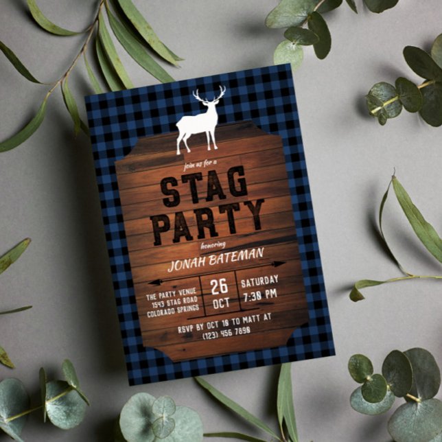 Blue Buffalo Check & Wood Stag-fest Inbjudningar (Skapare uppladdad)