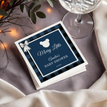 Blue Buffalo Plaid Bear Baby Shower Napkins