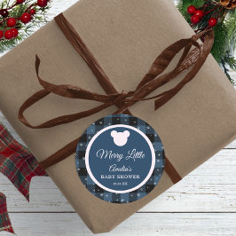 Blue Buffalo Plaid Bear Baby Shower Sticker Runt Klistermärke