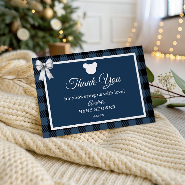 Blue Buffalo Plaid Bear Thank You Card Tack Kort (Skapare uppladdad)