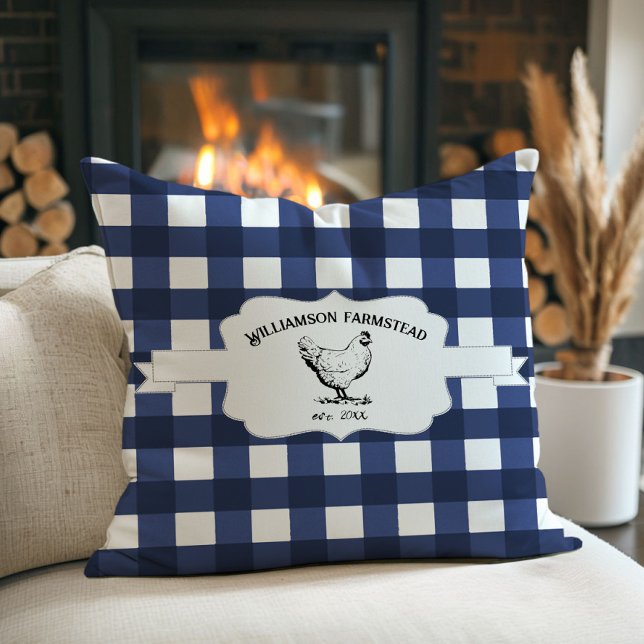 Blue Buffalo Play Farm Chicken Dekorativ kudde (Blue Buffalo Plaid Farm Chicken Throw Pillow)