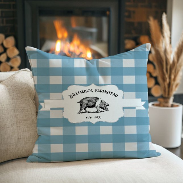 Blue Buffalo Play Farm Gris Dekorativ kudde (Blue Buffalo Plaid Farm Pig Throw Pillow)