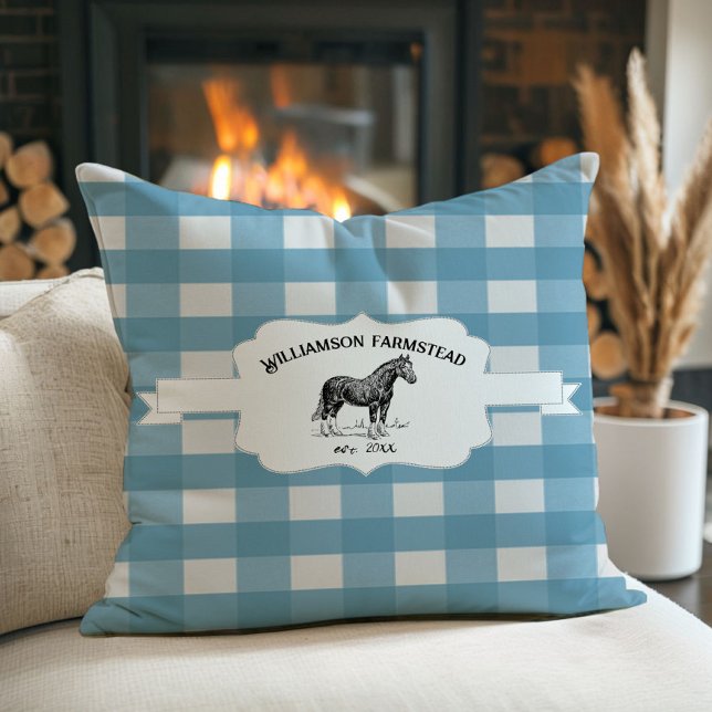 Blue Buffalo Play Farm Horse Kudde (Blue Buffalo Plaid Farm Horse Throw Pillow)