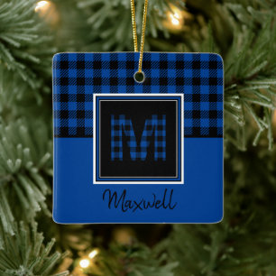 Blue Buffalo Play och Black Monogram och Namn Julgransprydnad Keramik