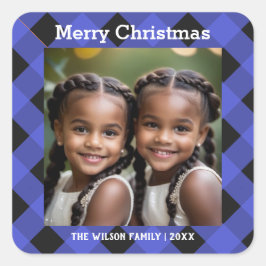 Blue Buffalo Rutig Anpassad Foto God Jul Fyrkantigt Klistermärke