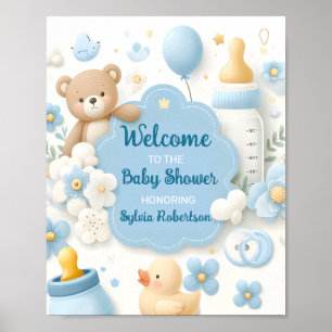 Blue Bundle Joy:Nalle Pojke Shower Welcome Poster