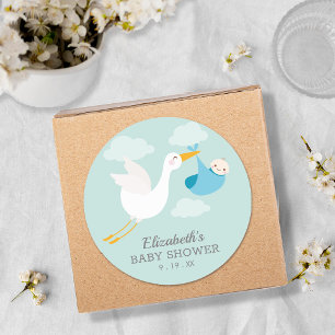 Blue Bundle Stork Boy Shower Runt Klistermärke