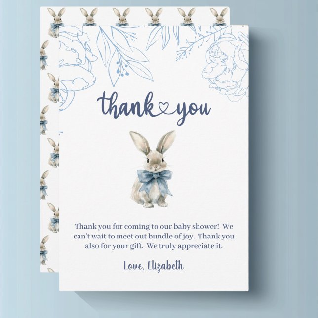 Blue Bunny Baby Shower Tack Kort (Blue bunny Baby Shower Thank You Ca)
