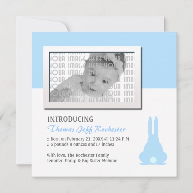 Blue Bunny Birth-meddelande Julkort (Framsida)