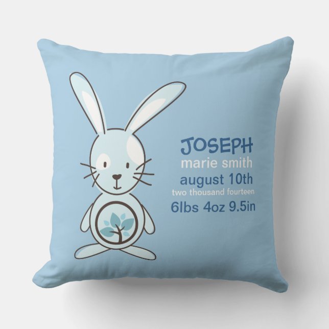 Blue Bunny Birth-meddelande Kudde (Framsida)