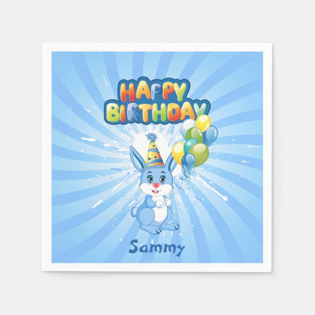 Blue Bunny Birthday Tecknad Pappersservett (Framsidan)