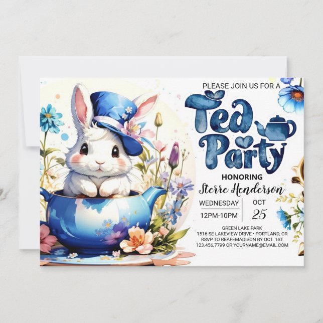 Blue Bunny Bliss Tea Party Baby Shower Inbjudningar (Framsida)