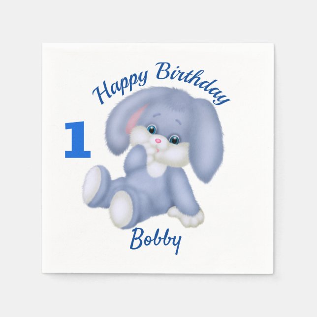 Blue Bunny Boys 1st Birthday Personalize Namn Age Pappersservett (Framsidan)