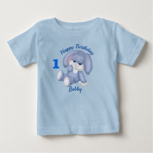 Blue Bunny Boys 1st Birthday Personalize Namn Age T Shirt