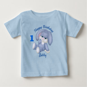 Blue Bunny Boys 1st Birthday Personalize Namn Age T Shirt