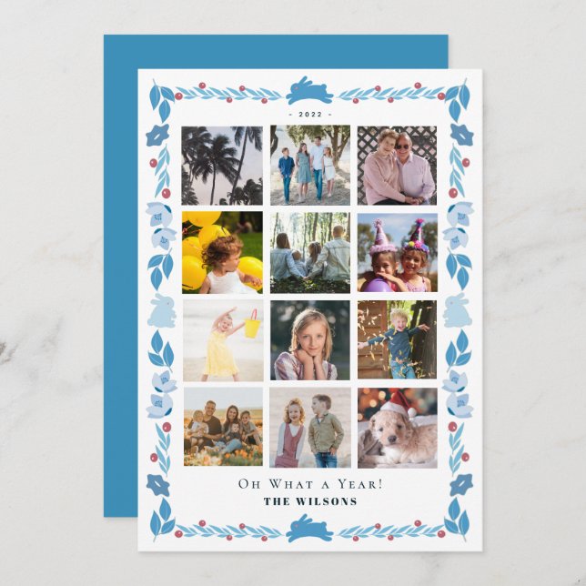 Blue Bunny Folk Art Ett år i backspegeln 12 Foto Julkort (Fram/baksida)