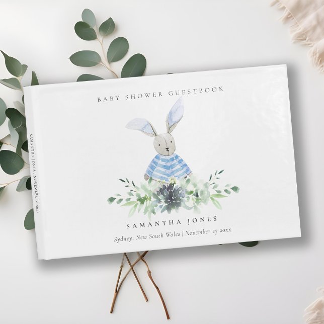 Blue Bunny Garden Succulage Foliage Baby Shower Gästböcker (Skapare uppladdad)