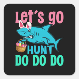 Blue Bunny Öron Shark Påskägg Hunt Fyrkantigt Klistermärke