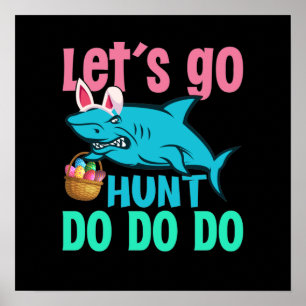 Blue Bunny Öron Shark Påskägg Hunt Poster