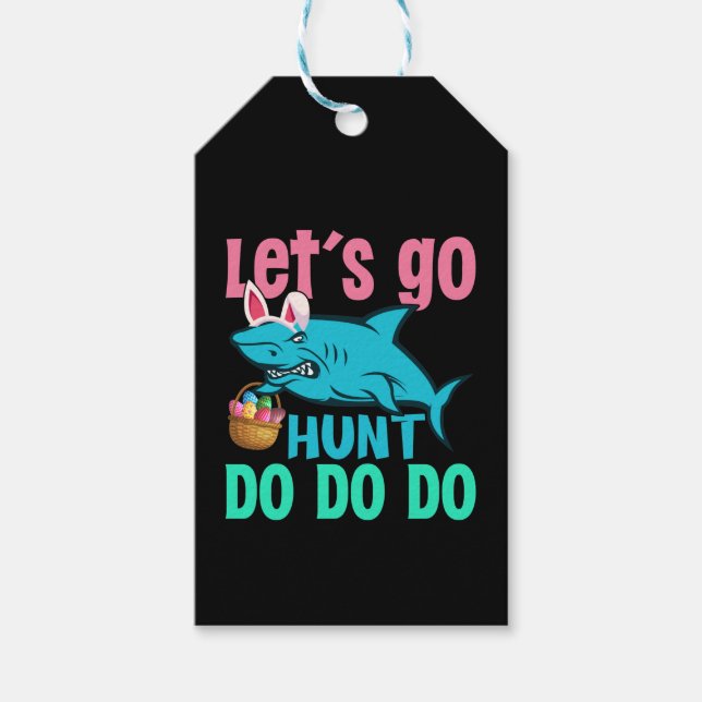 Blue Bunny Öron Shark Påskägg Hunt Presentetikett (Framsidan)