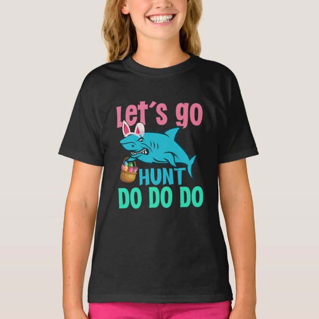 Blue Bunny Öron Shark Påskägg Hunt T Shirt (Framsida)