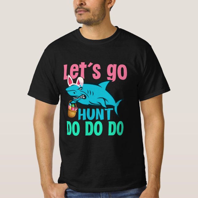 Blue Bunny Öron Shark Påskägg Hunt T Shirt (Framsida)