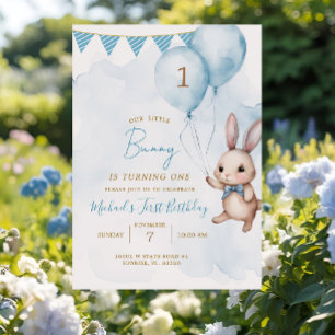 Blue Bunny Påsk Födelsedagsfest Inbjudningar