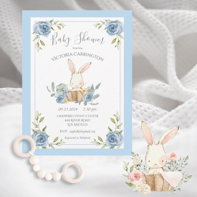 Blue Bunny Rabbit Boy Shower Inbjudningar (Skapare uppladdad)