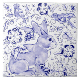 Blue Bunny Rabbit Farmhouse Delft Dedham Art Kakelplatta