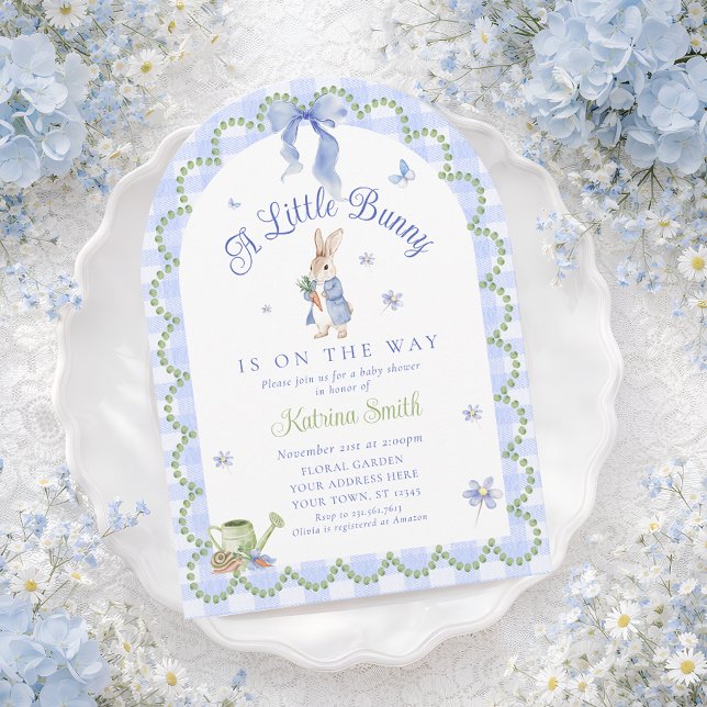 Blue Bunny Rabbit Gingham Baby Shower Inbjudningar (Skapare uppladdad)