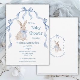 Blue Bunny Rabbit Ribbon Boy Baby Inbjudningar