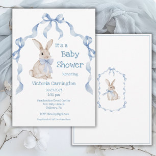 Blue Bunny Rabbit Ribbon Boy Baby Inbjudningar