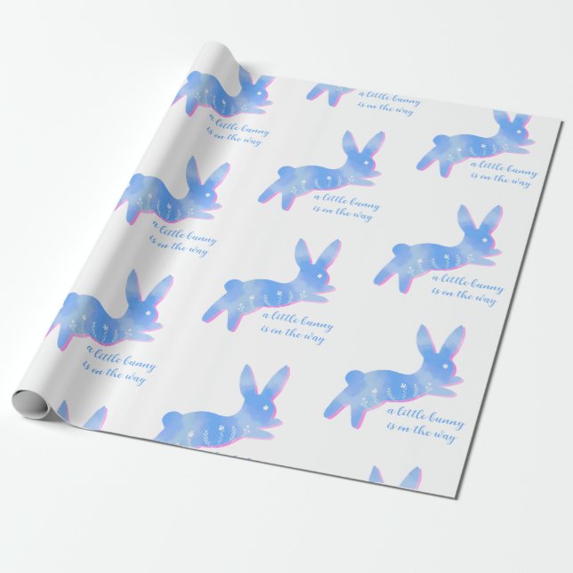 Blue Bunny Silhouette Cute Custom Boy Baby Shower  Presentpapper (Utrullad)