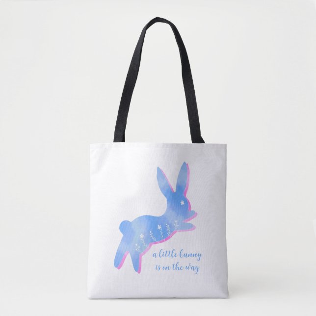 Blue Bunny Silhouette Cute Custom Boy Baby Shower Tygkasse (Framsida)