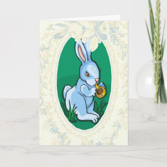 Blue Bunny spelar ett Trumpet Påsk Card Helgkort (Framsida)