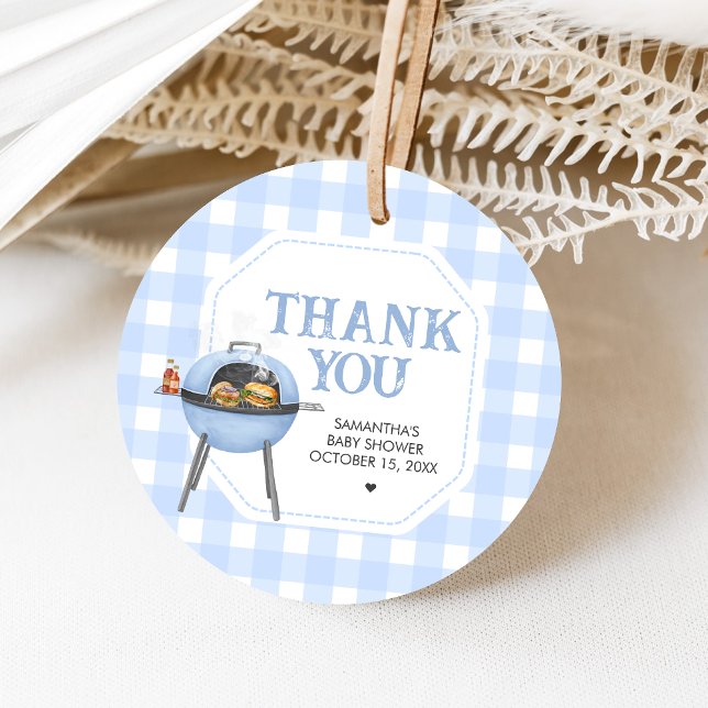 Blue Burger BBQ Baby Shower Gåvor Etiketter (Bun and Burgers Baby Shower Favor Tags)
