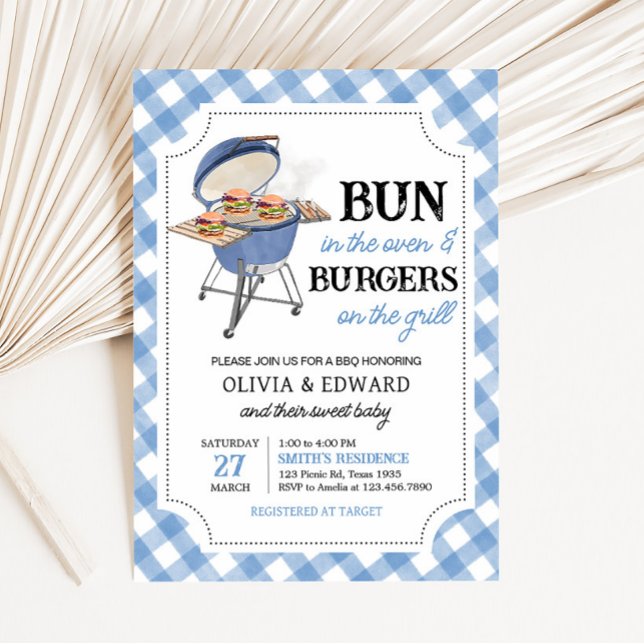 Blue Burger BBQ Baby Shower Inbjudningar (Boy Backyard BBQ Baby Shower Invitation)