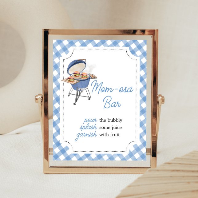 Blue Burger BBQ Baby Shower Mamma Osa Pub Poster (Boy Backyard BBQ Baby Shower Mom Osa Bar Sign)